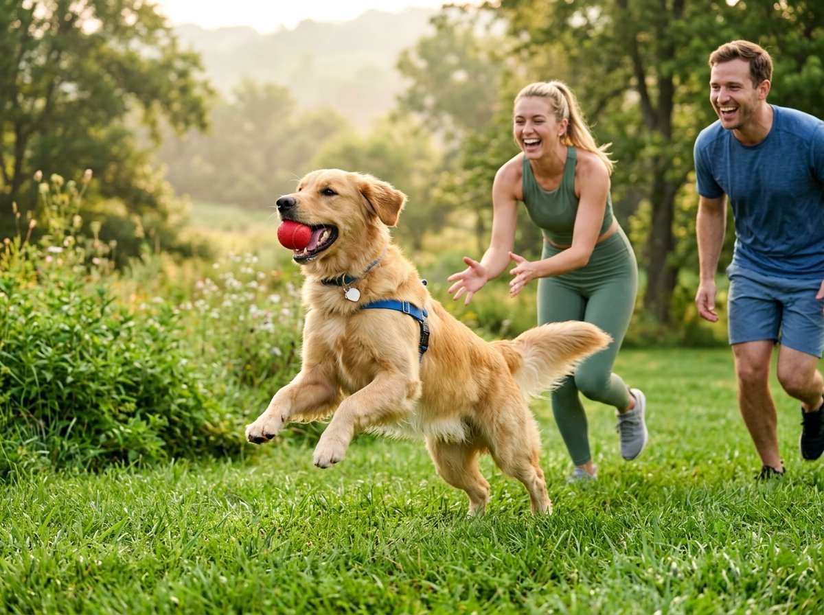 Perro ágil, activo y lleno de vitalidad corriendo en la naturaleza cuidado con suplementos petnc y NOW Pets